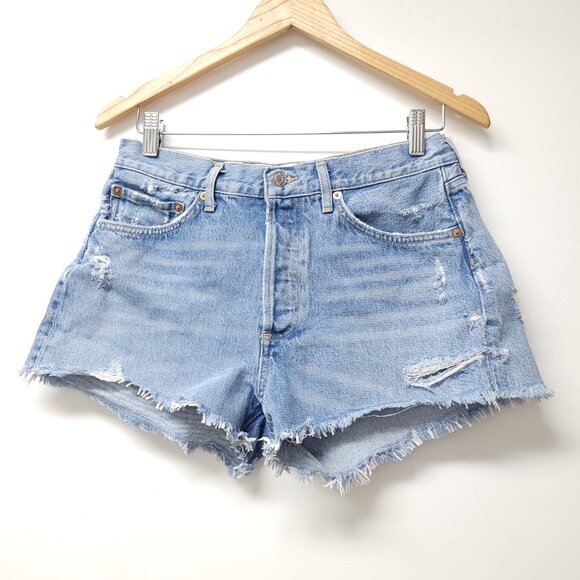 Agolde Cutoff Distressed Denim High Rise Shorts Button Fly Size 27 - Picture 1 of 8